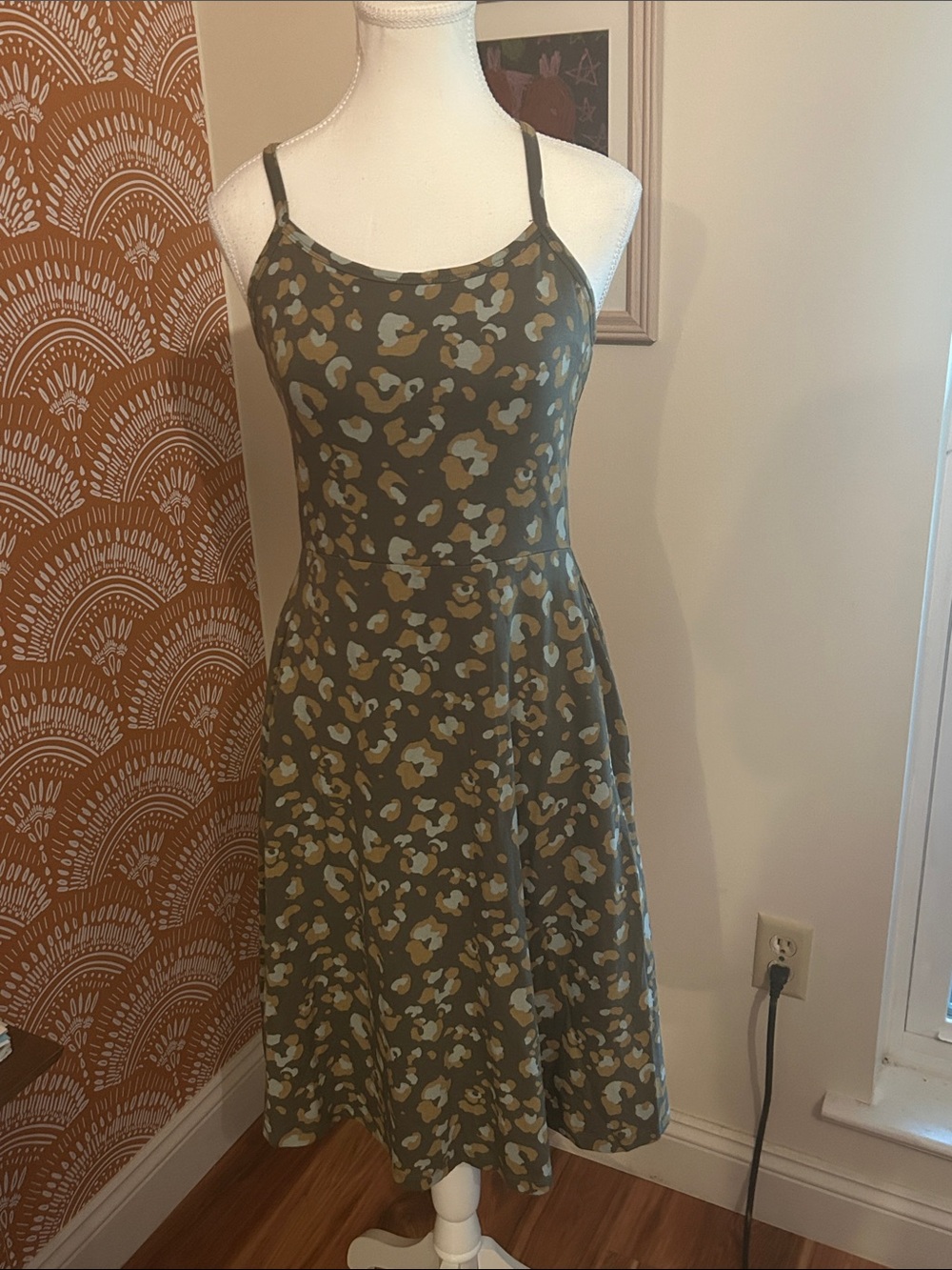 Pact Olive Floral Midi Dress with Tan & Blue Leopard Print